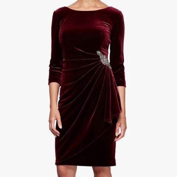Alex Evenings Dresses & Skirts - Alex Evenings Women’s Cranberry Velvet 3/4 Sleeve Dress, Size 14, NWT